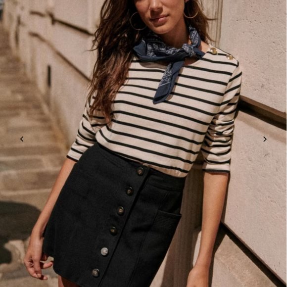 Sezane Tops - Sezane Colette Mariniere Sweater in Ecru/Black